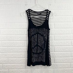 LAUREN MOSHI black striped peace sign tank top